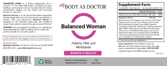 Balanced Woman Hormonal Support Label