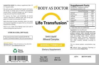 Life Transfusion Minerals - 32oz Spa Size minerals,magnesium,potassium,electrolytes,ionic,trace,minerals,research,ionic,colloidal