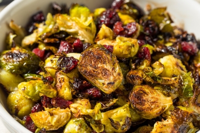 Maple Roasted Brussels with Cranberries